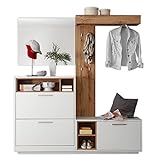 MILANO Kompaktgarderobe in Weiß, Wildeiche Optik - Modernes Flurgarderoben Set mit Spiegel für Ihren Eingangsbereich - 177 x 195 x 32 cm (B/H/T)