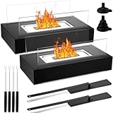 VIHOSE 2 Stück Feuerstelle für den Innenbereich, Tischkamin, tragbare Tisch-Feuerstelle mit 4 Marshmallow-Bratstäbchen, Mini-Feuerstelle für Terrasse, Balkon, Wohnzimmer, Garten, Camping (schwarz)