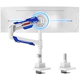 ARES WING Monitor Halterung mit Stange für 24-57 Zoll Flach & Curved Bildschirm Höhenverstellbar, Gaming Heavy Duty Monitor Mount Haltet bis zu 30KG, Monitor arm mit Gasfeder，VESA Max 200 * 200,Weiß