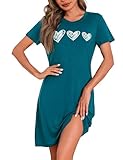 Marvmys Nachthemd Damen Kurzarm Schlafshirt Baumwolle Printed Sleepshirt Sommer T-Shirt Schlafhemd Frauen Nachtwäsche Schlafkleid
