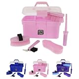 RL24 - Kinder Putzbox für Pferde Hippo-Tonic | Putzkasten mit Hufkratzer, Hufpinsel, Kardätsche & Pferdebürsten | Putzkiste in Rosa | Putzkoffer für Pferde | Pferdepflege Set 5-teilig