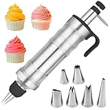 HAPPOW Tortenspritze, Garnierspritze Edelstahl mit 6 Tüllen, Gebäckspritze, Sahnespritze, Backspritze Wiederverwendbar, für Cupcakes, Kuchen, Kekse, Donuts, Gebäck ﻿