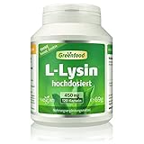 L-Lysin, 450 mg, hochdosiert, 120 Kapseln, vegan – wichtige und essentielle Aminosäure. OHNE künstliche Zusätze, ohne Gentechnik.