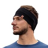 menique 100% Merinowolle Stirnband Herren – Dünnes Sport Stirnband Damen, Leichtes Atmungsaktives Lauf Stirnband Merino, Thermo Stirnband für Joggen, Wandern, Radfahren & Training (Schwarz)