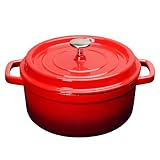 Emaille Aluguss Keramik Topf Backofengeeignet: Antihaftbe Pfanne Einfache Reinigung Brattopf Kitchen Schmortopf mit Deckel für Alle Herdarten (Rot, 4.75L)