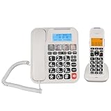 Asixxsix Erweiterbares Kordeles/schnurloses Telefon mit Anrufbeantworter, Anrufblockierung, Anrufer -ID, Foto -Zifferblatt, Große Taste und 2 -Zoll -Bildschirm, Erweiterbar auf 5 Handys (EU-Stecker)