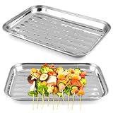 2 Stück BBQ Grillschalen, 34,9 X 24,5 X 2,7cm Grillschale Edelstahl, Grillschale Wiederverwendbar, Rechteckiger Grillschale für Gemüse Fisch oder Fleisch für Gas-, Elektro- und Holzkohlegrill