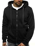 OZONEE Herren Kapuzenpullover Sweatjacke Sweatshirt Farbvarianten Kapuzenjacke Kapuzenpulli mit Reißverschluss Langarm Hoodie Sport Style Casual Fitness Training Basic 02B SCHWARZ L