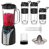 CAMRY-CR4086 Standmixer 500W, Becher 1.2L, BPA frei, Smoothie Maker, Pulse-Crush und Ice-Crush Funktion, Trinkflasche Tritan-Kunststoff Flaschen 3 Stück, Zerkleinerer, Kühleinsatz, Zitruspresse inkl.