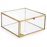 DRERIO Glas Schmuck Box Kleine Schmuckkästchen Dekorative Box Klare Schmuck Display Box Trinket Aufbewahrungshalter Quadratischer Ring Fall Schmuck Organizer Golden für Trinkets Ohrringe Ringe