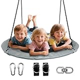 Sheyaoge Nestschaukel Tellerschaukel Hängeschaukel Rundschaukel 100cm Schaukel, mit Kissen Höhenverstellbare Schaukel Outdoor & Indoor für Kinder und Erwachsene -bis 150kg belastbar (Hellgrau)