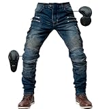 SHUOJIA Herren Motorradhose Jeans mit Schutz Motorrad Biker Pant 4 X Schutzausrüstung (Blue,M)