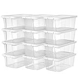 SONGMICS 12er Set Aufbewahrungsbox mit Deckel, Schuhaufbewahrung Speicherbox Transparent Mit Deckel Kunststoff für Schuhe bis Größe 41 LSP12WT