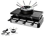 SILVERCREST KITCHEN TOOLS Raclette mit Fondue SRGF 1400 A1- Raclette Grill mit Grillplatte Elektrogrill 1400 Watt - Tischgrill Elektrisch 8Pfännchen