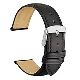 WOCCI 18mm Vintage Leder Uhrenarmband mit Edelstahl Silber Schließe (Schwarz)