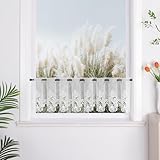 Yujiao Mao 1er Pack Halbtransparent Besticke Weiß Blumen Scheibengardine Küchen Vorhang Tür Gardine J13 HxB 30cmx150cm