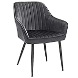 SONGMICS Esszimmerstuhl, Sessel, gepolsterter Sitz, mit Armlehnen, Sitzbreite 49 cm, Metallbeine, Bezug aus Samt, Belastung 110 kg, für Wohnzimmer, Schlafzimmer, Grau LDC087G01