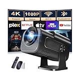 Beamer 4K Projektor Full HD 1080P Android Tragbarer Projektor, Mini Beamer mit WiFi 6 und Bluetooth 5.2 & 270° Dreh Proyector, Intelligenter Beamer für PC/HDMI/USB, mit Maus und Fernbedienung,Schwarz