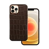 Docco Jette Entworfen für iPhone 12 / iPhone 12 Pro Lederhülle, echtes Rindsleder hülle geprägtes Krokodilmuster für iPhone 12/12 Pro,integrierte Magnete für MagSafe Aufladung-Krokobraun