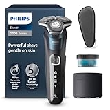 Philips Shaver Series 5000 – Elektrischer Nass- und Trockenrasierer mit SkinIQ Technologie, ausklappbarer Trimmer, Transporttasche, Reinigungsstation, Elektrik-Blau (Modell S5889/50)