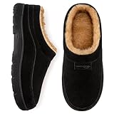 HomeTop Herren Mokassin Hausschuhe Weiche Warme Rutschfeste Memory Schaumstoff Innen Pantoffeln mit flauschigem Futter Schwarz,44-45 EU
