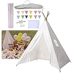 Takezuaa Tipi Zelt für Kinder,Kinder Spielzelte,Kinderzelt für Drinnen Outdoor,Spielzimmer für Mädchen und Jungen,Mehrzweckzelte für den Innen und Außenbereich mit Tragetasche(Weiß)