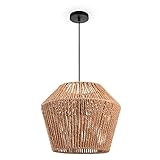 Paco Home Hängelampe Bambus Wohnzimmer Pendelleuchte Rattan Esstisch Esszimmer Lampe E27 Hängeleuchte Papier Boho, Farbe:Natur (Ø33cm), Leuchtenart/Farbe:Pendelleuchte - Schwarz