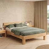 skølm Floki Massivholzbett 140x200 cm aus Buche - hochwertiges Bettgestell - Bettrahmen mit Bettkopf - Holzbett in Natur geölt - Bett 140x200 cm geeignet als Doppelbett - Futonbett