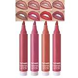 Lip Stain Set, 4 Farben Wasserfest & Lang Anhaltend Lip Tint mit Matte Finish, Hochpigmentiert & Wischfest Flüssigkeit Lipliner Tattoo, Natürlich Definierend Lippenkonturenstift, Lippen Make Up Set
