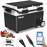 Oyajia 50L Kompressor Kühlbox, 12V Auto-Kühlschrank, Tragbarer Gefrierschrank 12V/24V DC 100-240V AC, 12V Kühlschrank -20℃~20℃ mit APP-Steuerung, Kühlbox mit Rollen Reisen, Camping,Schwarz