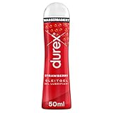 Durex Gleitgel Strawberry – Wasserbasiertes Erdbeer-Gleitmittel für angenehme Gleitfähigkeit, sanft & pH-freundlich – 50 ml