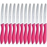 Brotmesser Wellenschliff,12 teilig,Ruffulon Langlebiges Brötchenmesser Set,23 cm Frühstücksmesser,Brot Messer aus Edelstahl,Scharfe Messer Set,Kunststoffgriff,Rosy Messerset