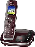 Panasonic KX-TGJ320GR Familien-Telefon mit Anrufbeantworter (schnurloses Telefon, strahlungsarm, Anrufschutz, DECT Basisstation, Freisprechen) weinrot