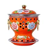 JHMYOB Hot Pot Cloisonné-Einzel-Emaille-Topf, Kleiner Hot-Pot, Mahlzeit-Alkohol-Topf, Haushalts-Single-Öl-Hot-Pot, Reiner Kupfertopf Old Style Hotpot(Orange)