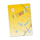 itenga Postmappe aus stabilem Kunststoff PP - Gummizugmappe mit Motiv DIN A4 mit Gummizugverschluss - Sammelmappe Eckspanner (Doodles Schule)