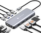 NOVOO USB C Docking Station Triple Display 11 in 1 Dual 4K@60Hz HDMI USB C Hub VGA Adapter Gigabit Ethernet 100W PD,4 USB Datenports,SD/TF Multiport Dock für MacBook M1 M2 HP Dell Lenovo Surface