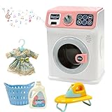 BAYMI Waschmaschine Kinder - Elektronische Kleine Waschmaschine mit Rotierender Trommel und Realistischen Geräuschen, Spielzeug für Kinder ab 3 Jahren (Rosa)