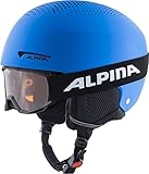 ALPINA ZUPO SET (+PINEY) - Hochwertiges, Sicheres & Robustes Set aus Skibrille & Skihelm Für Kinder, blue matt, 51-55 cm