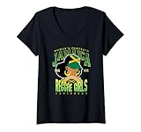 Damen Afro Black Girls – Jamaikanische Flagge, Jamaika, Reggae, Fußball T-Shirt mit V-Ausschnitt