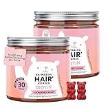 Biotin Gummies – Duo Pack Ah-Mazing Hair - Für Haare, Haut und Nägel - Mit 10.000 µg Biotin, Zink, Vitamin B6, C & E sowie Jod – 2x30 Stück (2-Monats-Vorrat) - Vegan & zuckerfrei - Bears with Benefits