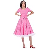 Rockabilly Kleider Damen 50s Vintage 50er Jahre Retro Petticoat Kleid Kurzarm Polka Dot Sommer Swing Pettycoatkleider Festlich Hochzeit Partykleid Coctailkleid Kurz Ballkleid Abendkleid B#Rosa M