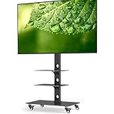 BONTEC TV-Ständer mit Rollen für 30-70 Zoll Plasma-/LCD-/LED-Bildschirme bis 40 kg, 6 Höhenverstellungen mit 3-stufigen Ablagen aus gehärtetem Glas, MAX VESA 600 x 400 mm