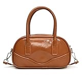 CRGANGZY Hand-Bowling-Tasche, PU-Leder, lässig, kleine quadratische Tasche, modische Tasche mit Griff oben for Damen, Arbeit, Einkaufen, Reisen (braun)