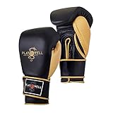 Playwell Premium Pro Boxhandschuhe 'Champion' aus echtem Leder, Schwarz/Gold, 340 g