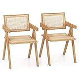 RELAX4LIFE Esszimmerstühle 2er Set, Küchenstuhl aus Bambus Rattan, Akzentstuhl mit Gewebtem Sitz, bis 130 kg belastbar, Rattanstuhl für Wohnzimmer Esszimmer