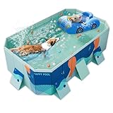 Faltbarer Swimmingpool – 2,23 m Robustes PVC-Badebecken für Hunde und Haustiere, großer Gartenpool mit Ablassventil & rutschfestem Boden, inkl. Bälle & Reparaturset – Blau