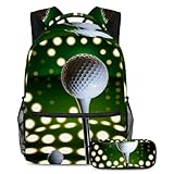 Golfball auf Tee mit Schläger (1) 2-teiliges Schultaschen-Set, Rucksack mit großem Fassungsvermögen und Federmäppchen, perfekt für Studenten, Jugendliche und Reisen, Golfball auf Tee mit Schläger (1),