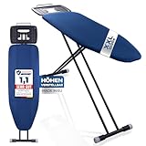 RELLINGER® Premium Bügelbrett XXL 120x42cm Bügelfläche [EXTRA STABIL & HÖHENVERSTELLBAR] - Bügelbrett für Dampfbügelstation - Bügeltisch mit rutschfesten Füßen - Ironing Board mit Ablage (Made in EU)