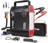 UTRAI Starthilfe Powerbank,6000A 150PSI Kompressor, 5-in-1 Powerbank Auto Starthilfe,27000mAh Tragbare Starter Powerbank Starthilfegerät mit QC3.0 Schnelles Aufladen,LED Taschenlampe