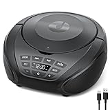 Gueray CD Player Tragbar Boombox Radio mit CD-Player CD Spieler mit Lautsprecher Display Unterstützung UKW-Radio Memory-Funktion PROG-Wiedergabe AUX-Wiedergabe Schwarz